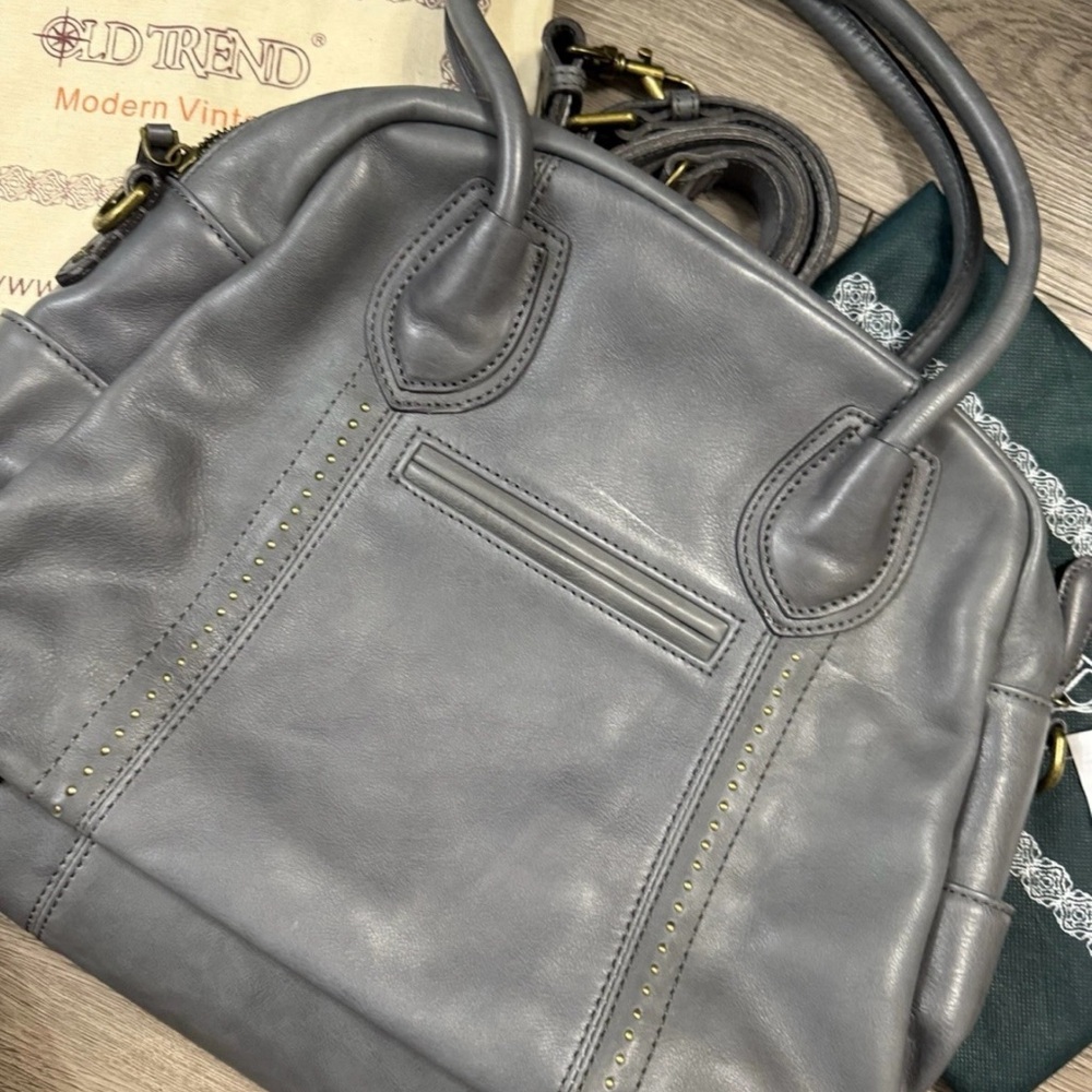 Modern Vintage Charcoal Leather Satchel - Picture 6 of 8